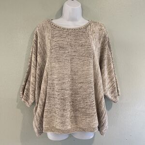 J Jill Purejill‎ Boat Neck 3/4 Sleeve Pullover Sweater XL Beige Tan Cotton Shawl